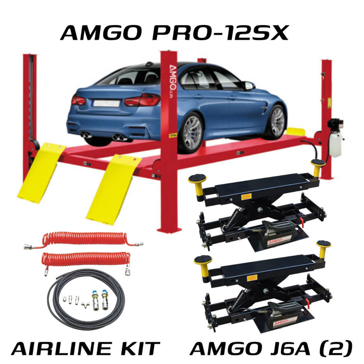 AMGO PRO-12SX + J6A 12,000 lbs 4 Post Lift Truck Service Combo