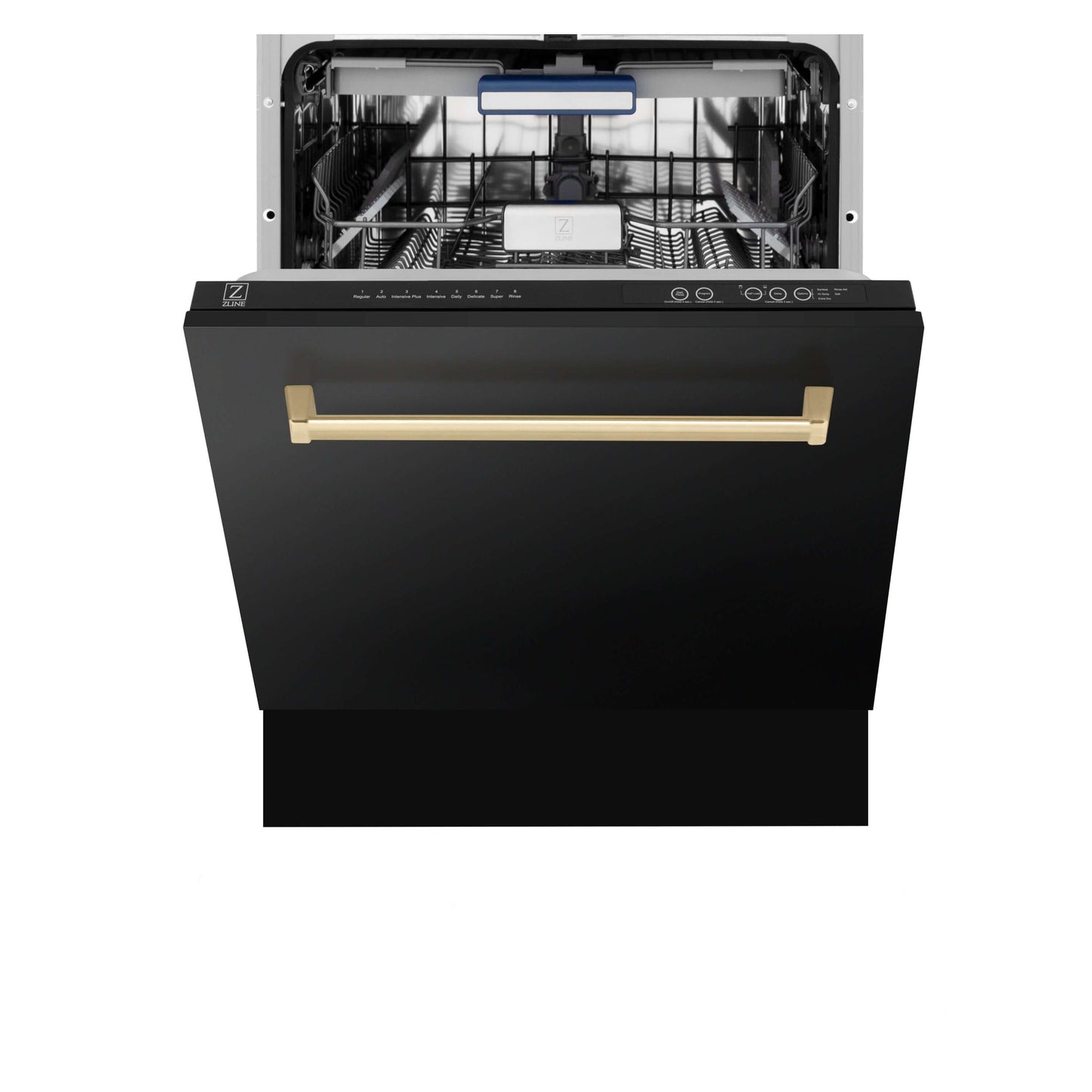 ZLINE Autograph Edition 36 in. Kitchen Package with Black Stainless Steel Dual Fuel Range, Range Hood, Dishwasher and Refrigeration with Champagne Bronze Accents (4AKPR-RABRHDWV36-CB)