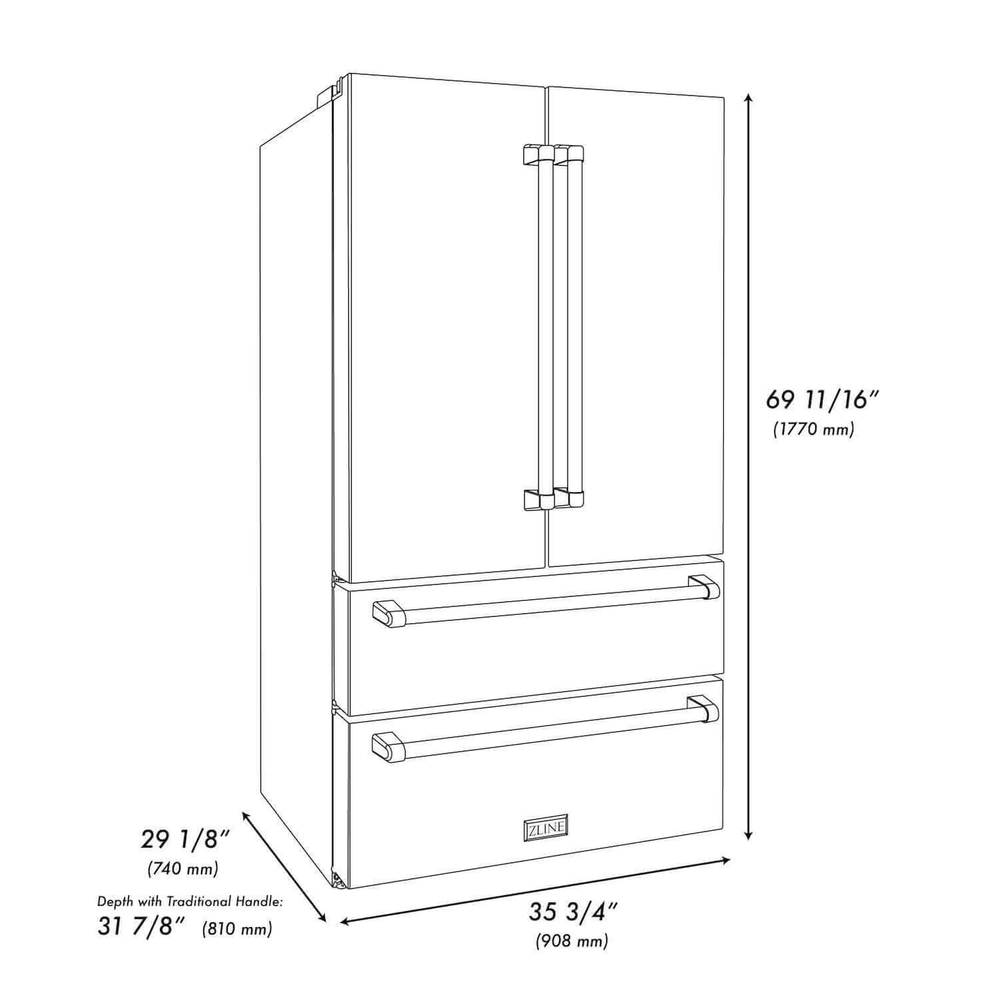 ZLINE Kitchen Package with Refrigeration, 36 in. Stainless Steel Gas Range, 36 in. Convertible Vent Range Hood and 24 in. Tall Tub Dishwasher (4KPR-SGRRH36-DWV)