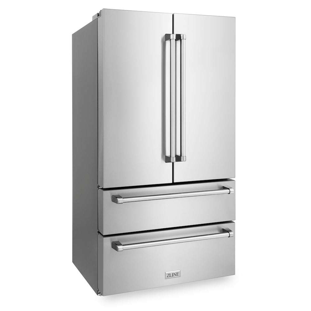 ZLINE Kitchen Package with 36 in. Stainless Steel Dual Fuel Range, 36 in. Convertible Vent Range Hood, 36 in. French Door Refrigerator,  and 24 in. Tall Tub Dishwasher (4KPR-RARH36-DWV)