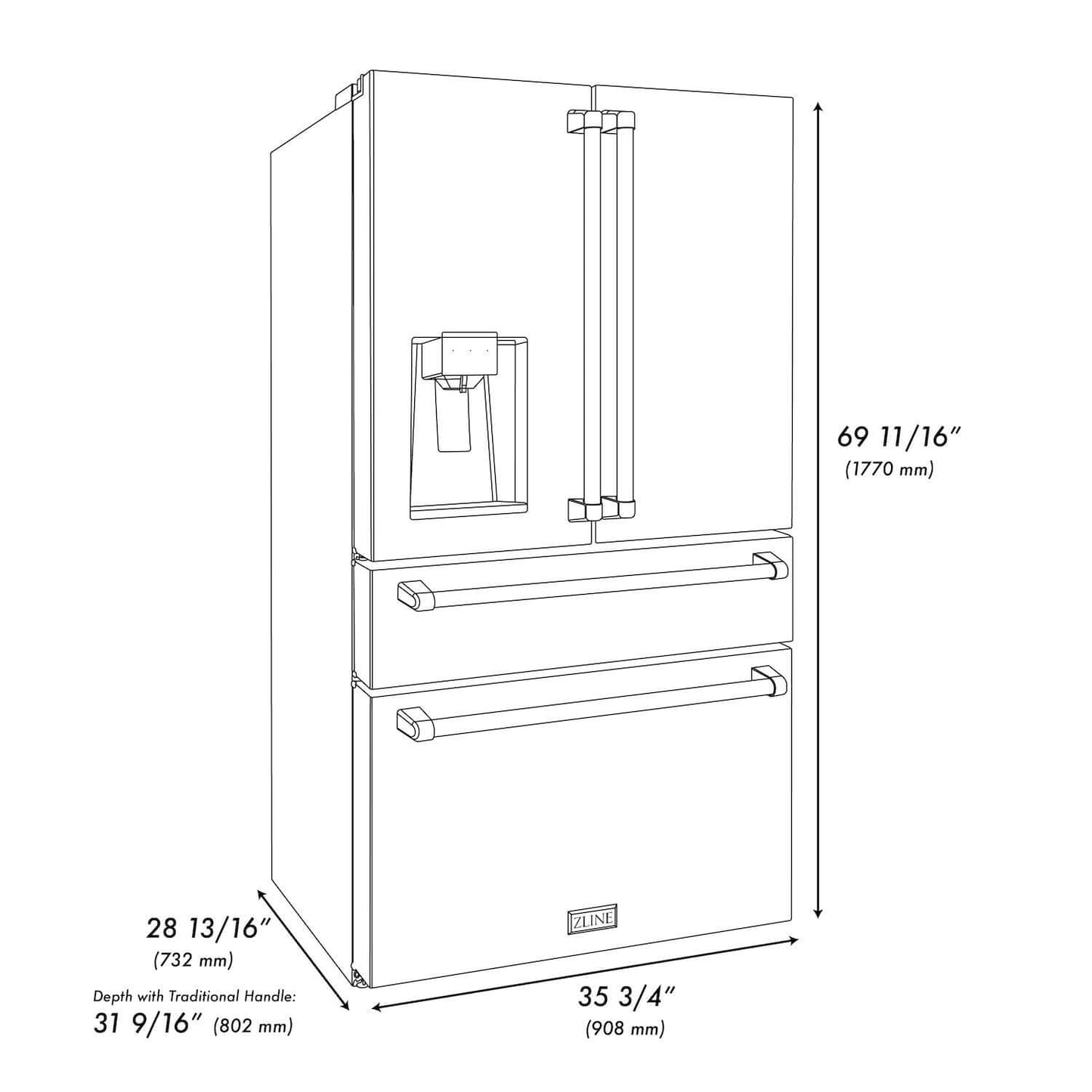 ZLINE Kitchen Package with Water and Ice Dispenser Refrigerator, 30 in. Gas Range, 30 in. Over the Range Microwave and 24 in. Tall Tub Dishwasher (4KPRW-SGROTRH30-DWV)